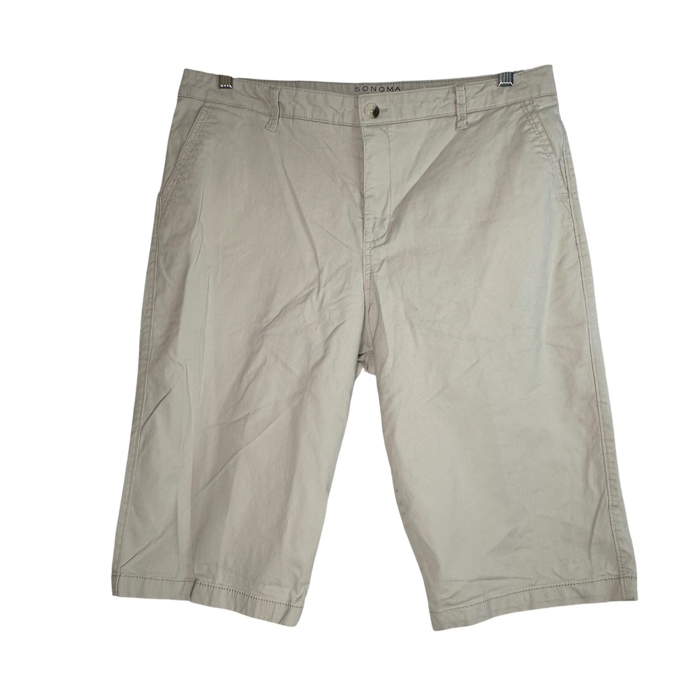 Sonoma Life Style Everyday Skimmer Shorts Khaki Tan Size 16 Knee Length Stretch